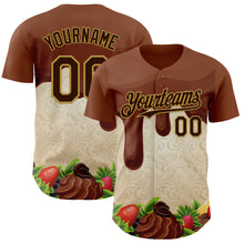Load image into Gallery viewer, Custom Brown Cream-Old Gold Foodie Food Dessert Chocolate Fruit Authentic Baseball Jersey