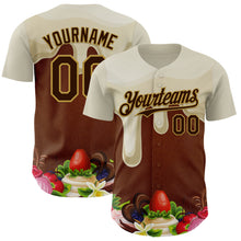 Load image into Gallery viewer, Custom Cream Brown-Old Gold Foodie Food Dessert Chocolate Fruit Authentic Baseball Jersey