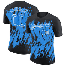 Load image into Gallery viewer, Custom Black Powder Blue-White Torn Sharp Brush Stroke Splatter Performance T-Shirt