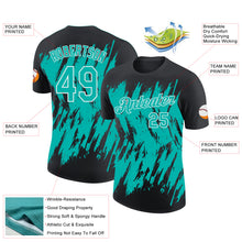 Charger l'image dans la galerie, Custom Black Aqua-White Torn Sharp Brush Stroke Splatter Performance T-Shirt