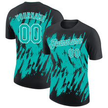 Charger l'image dans la galerie, Custom Black Aqua-White Torn Sharp Brush Stroke Splatter Performance T-Shirt