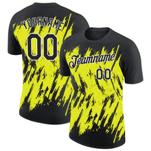 Load image into Gallery viewer, Custom Black Neon Yellow-White Torn Sharp Brush Stroke Splatter Performance T-Shirt
