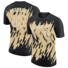 Load image into Gallery viewer, Custom Black Vegas Gold-White Torn Sharp Brush Stroke Splatter Performance T-Shirt