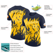 Charger l'image dans la galerie, Custom Navy Yellow-White Torn Sharp Brush Stroke Splatter Performance T-Shirt
