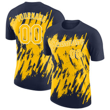 Charger l'image dans la galerie, Custom Navy Yellow-White Torn Sharp Brush Stroke Splatter Performance T-Shirt