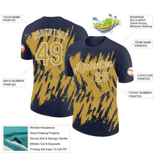 Charger l'image dans la galerie, Custom Navy Old Gold-White Torn Sharp Brush Stroke Splatter Performance T-Shirt