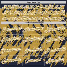 Charger l'image dans la galerie, Custom Navy Old Gold-White Torn Sharp Brush Stroke Splatter Performance T-Shirt