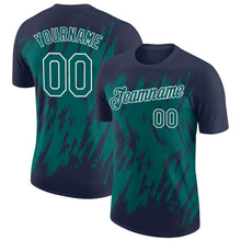 Загрузить изображение в средство просмотра галереи, Custom Navy Teal-White Torn Sharp Brush Stroke Splatter Performance T-Shirt