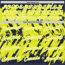 Load image into Gallery viewer, Custom Navy Neon Yellow-White Torn Sharp Brush Stroke Splatter Performance T-Shirt