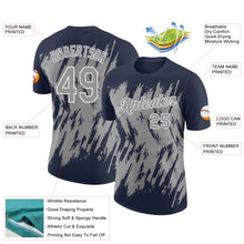 Laden Sie das Bild in den Galerie-Viewer, Custom Navy Gray-White Torn Sharp Brush Stroke Splatter Performance T-Shirt