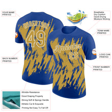 Charger l'image dans la galerie, Custom Royal Old Gold-White Torn Sharp Brush Stroke Splatter Performance T-Shirt