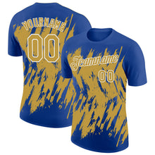 Charger l'image dans la galerie, Custom Royal Old Gold-White Torn Sharp Brush Stroke Splatter Performance T-Shirt