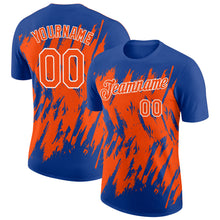Laden Sie das Bild in den Galerie-Viewer, Custom Royal Orange-White Torn Sharp Brush Stroke Splatter Performance T-Shirt