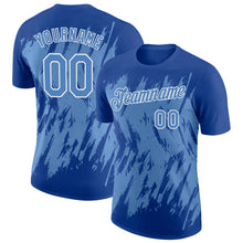 Load image into Gallery viewer, Custom Royal Light Blue-White Torn Sharp Brush Stroke Splatter Performance T-Shirt