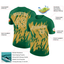 Charger l'image dans la galerie, Custom Kelly Green Old Gold-White Torn Sharp Brush Stroke Splatter Performance T-Shirt