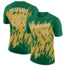 Charger l'image dans la galerie, Custom Kelly Green Old Gold-White Torn Sharp Brush Stroke Splatter Performance T-Shirt