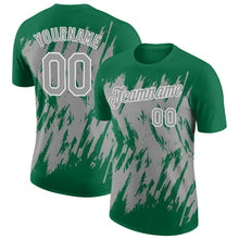 Загрузить изображение в средство просмотра галереи, Custom Kelly Green Gray-White Torn Sharp Brush Stroke Splatter Performance T-Shirt