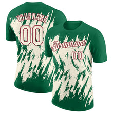 Load image into Gallery viewer, Custom Kelly Green Cream-Crimson Torn Sharp Brush Stroke Splatter Performance T-Shirt