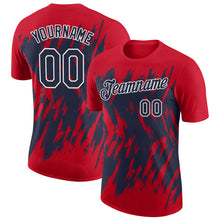 Load image into Gallery viewer, Custom Red Navy-White Torn Sharp Brush Stroke Splatter Performance T-Shirt