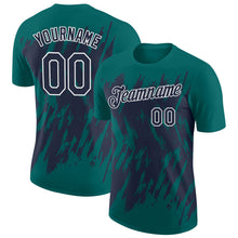 Load image into Gallery viewer, Custom Teal Navy-White Torn Sharp Brush Stroke Splatter Performance T-Shirt