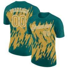 Load image into Gallery viewer, Custom Teal Old Gold-White Torn Sharp Brush Stroke Splatter Performance T-Shirt