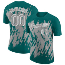 Load image into Gallery viewer, Custom Teal Gray-White Torn Sharp Brush Stroke Splatter Performance T-Shirt