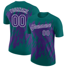 Load image into Gallery viewer, Custom Teal Purple-White Torn Sharp Brush Stroke Splatter Performance T-Shirt