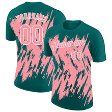 Load image into Gallery viewer, Custom Teal Medium Pink-White Torn Sharp Brush Stroke Splatter Performance T-Shirt