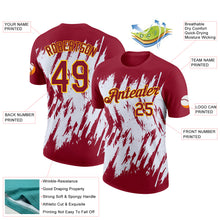 Load image into Gallery viewer, Custom Crimson White-Yellow Torn Sharp Brush Stroke Splatter Performance T-Shirt