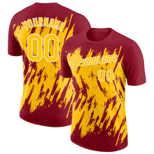 Load image into Gallery viewer, Custom Crimson Yellow-White Torn Sharp Brush Stroke Splatter Performance T-Shirt