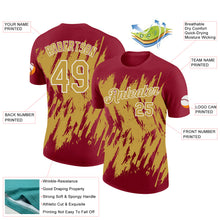 Load image into Gallery viewer, Custom Crimson Old Gold-White Torn Sharp Brush Stroke Splatter Performance T-Shirt