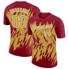 Load image into Gallery viewer, Custom Crimson Old Gold-White Torn Sharp Brush Stroke Splatter Performance T-Shirt