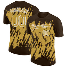 Load image into Gallery viewer, Custom Brown Old Gold-White Torn Sharp Brush Stroke Splatter Performance T-Shirt