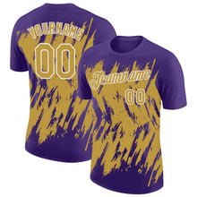 Загрузить изображение в средство просмотра галереи, Custom Purple Old Gold-White Torn Sharp Brush Stroke Splatter Performance T-Shirt