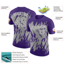 Laden Sie das Bild in den Galerie-Viewer, Custom Purple Gray-White Torn Sharp Brush Stroke Splatter Performance T-Shirt