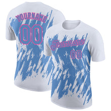 Load image into Gallery viewer, Custom White Light Blue-Pink Torn Sharp Brush Stroke Splatter Performance T-Shirt