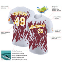 Charger l'image dans la galerie, Custom White Burgundy-Yellow Torn Sharp Brush Stroke Splatter Performance T-Shirt