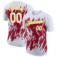 Laden Sie das Bild in den Galerie-Viewer, Custom White Crimson-Yellow Torn Sharp Brush Stroke Splatter Performance T-Shirt
