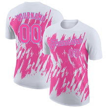 Load image into Gallery viewer, Custom White Pink-Light Blue Torn Sharp Brush Stroke Splatter Performance T-Shirt