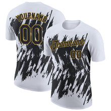 Charger l'image dans la galerie, Custom White Black-Old Gold Torn Sharp Brush Stroke Splatter Performance T-Shirt