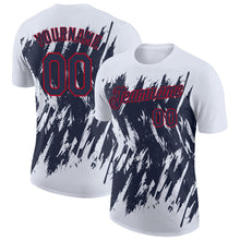 Load image into Gallery viewer, Custom White Navy-Red Torn Sharp Brush Stroke Splatter Performance T-Shirt