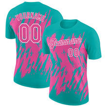 Charger l'image dans la galerie, Custom Aqua Pink-White Torn Sharp Brush Stroke Splatter Performance T-Shirt