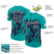 Charger l'image dans la galerie, Custom Aqua Navy-White Torn Sharp Brush Stroke Splatter Performance T-Shirt