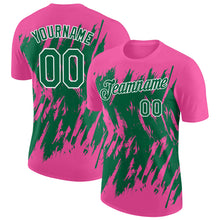Загрузить изображение в средство просмотра галереи, Custom Pink Kelly Green-White Torn Sharp Brush Stroke Splatter Performance T-Shirt