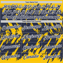 Laden Sie das Bild in den Galerie-Viewer, Custom Yellow Navy-White Torn Sharp Brush Stroke Splatter Performance T-Shirt