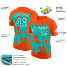 Загрузить изображение в средство просмотра галереи, Custom Orange Aqua-White Torn Sharp Brush Stroke Splatter Performance T-Shirt