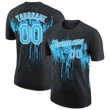 Laden Sie das Bild in den Galerie-Viewer, Custom Black Sky Blue-White Dripping Splatter Paint Performance T-Shirt