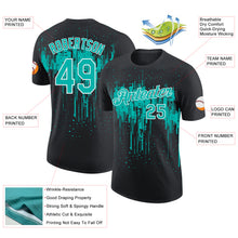 Charger l'image dans la galerie, Custom Black Aqua-White Dripping Splatter Paint Performance T-Shirt