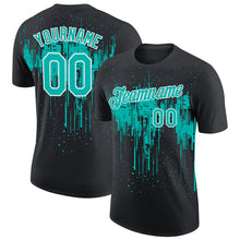Charger l'image dans la galerie, Custom Black Aqua-White Dripping Splatter Paint Performance T-Shirt