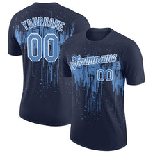 Laden Sie das Bild in den Galerie-Viewer, Custom Navy Light Blue-White Dripping Splatter Paint Performance T-Shirt